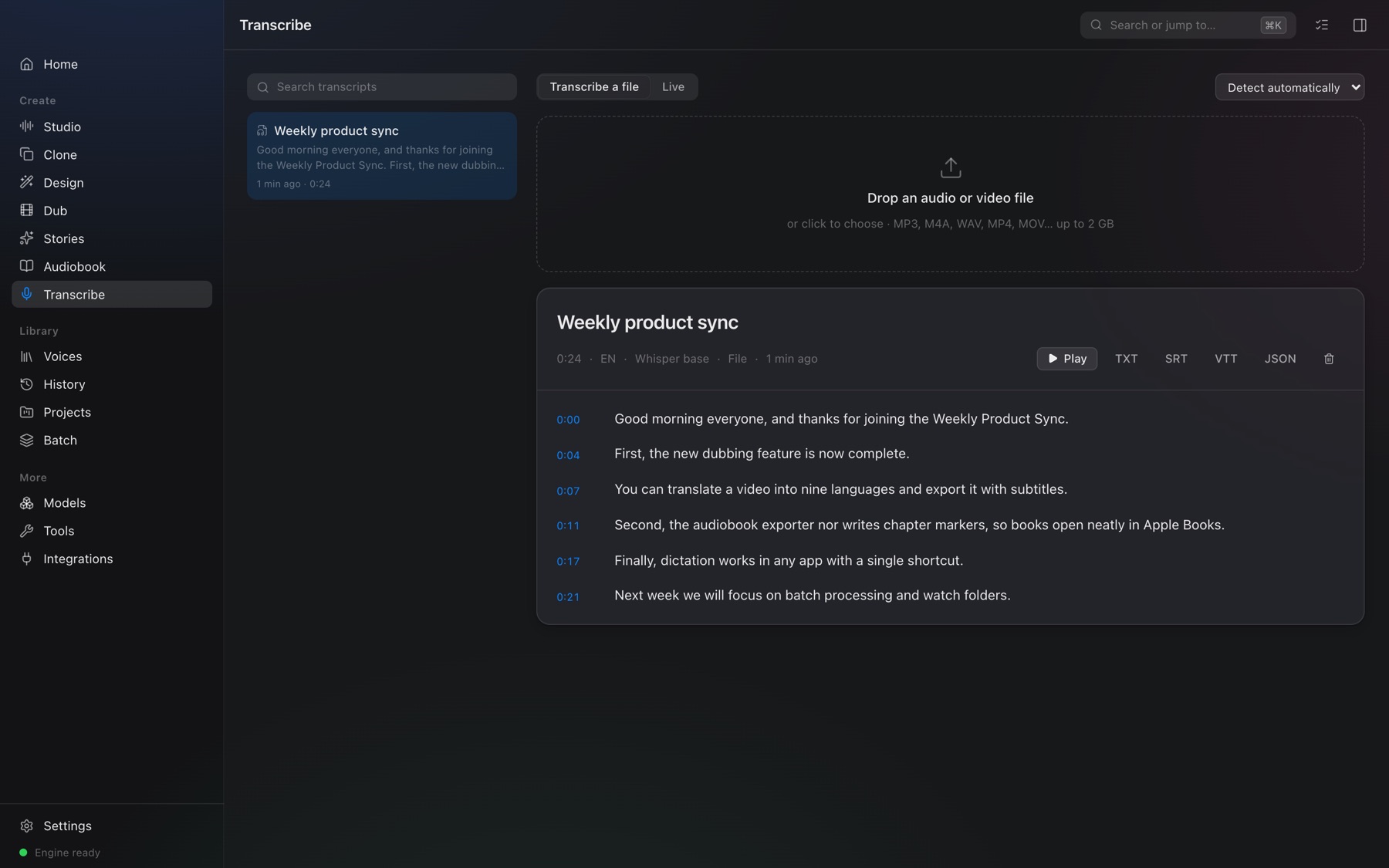 Transcription viewer and live transcription